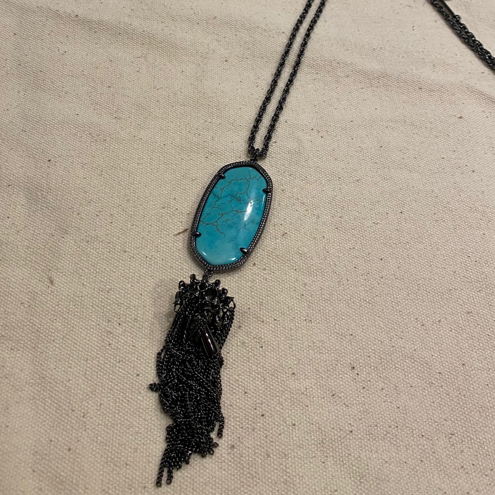 Kendra Scott Turquoise Gun Metal Rayne Necklace